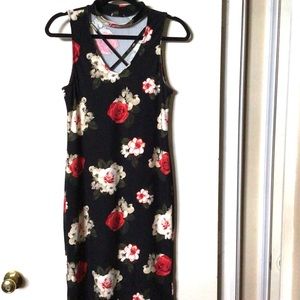 NWOT No Boundaries Sleeveless Flower Theme Print Midi Stretchy Dress, Sz M (5-7)